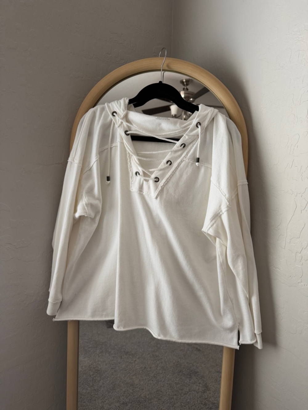 aerie Ivory Lace-Up Hooded Pullover